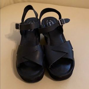 Kork-Ease Black Leather Wedge Sandal